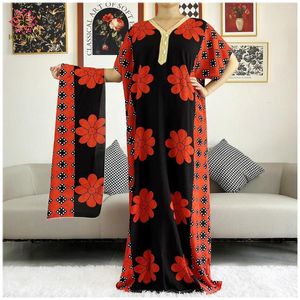 Ethnic Clothing 2022 Fashion Short Sleeve African Abaya Dashiki Floral Tie-dyeLong Cotton Lady Elegant Summer Maxi Casual Dresses Vestidos