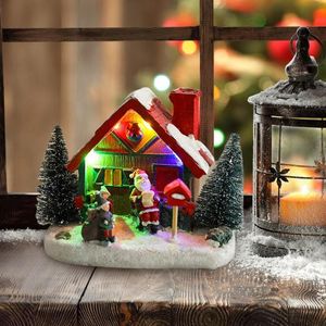 Decorative Objects Figurines Dreamy Glitter Christmas Village Houses Crafts Exquisite Light Up Resin Snowy Town With Tree And Santa For Home Office 221208