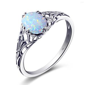 Cluster Rings Original 925 Sterling Silver Woman With Opal Stone 6 8mm Gemstones Oval Engagement Vintage Jewelry Accesories Gift