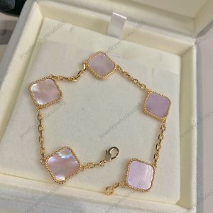 Luxury Pink Mother-of-Pearl Bracelets Chain Women Classic Designer Bracelet Bangle Cuff for Female Lady Party Wedding Engagement Anniversary Jewelry Gift