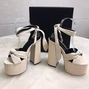 Paris Shoes Tie Strap 130mm Platform Sandals Knot Chunky High Heel Fashion New Season