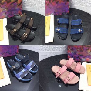 Men Women Slipper Designer Sandals Bom Dia Slides Genuine Leather Summer Beach Flip Flops Oversize Double Buckle Wedding Party 2022 Shoes With Box NO346