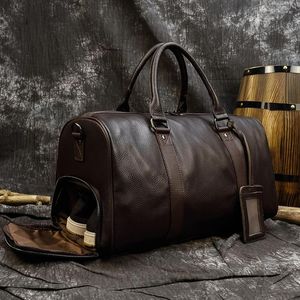 Duffel Bags In Genuine Leather Men Travel Tote Bag Soft Cowhide Luggage Shoulder Weekend