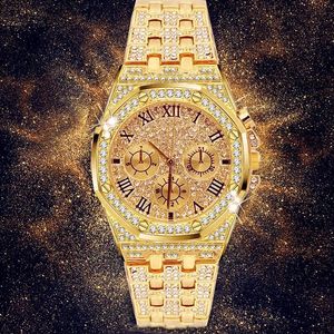 Wristwatches Men Watches Luxury Hiphop Punk Iced Out Watch Gold Diamond Rhinestone For Wristwatch Relogio Masculino Reloj Hombre