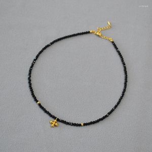 Choker LONDANY Necklace French Black Crystal Shining Beaded Cross Simple Personality Short Clavicle Chain Female