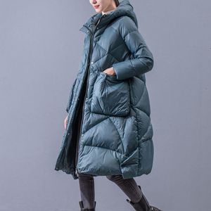 レディースダウンパーカーの女性冬の春のファッションフード付きロングジャケットホワイトダックダウンコートダウンオーバーコートルーズアウターウェアA09 221208