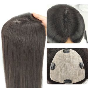 Fashion European Virgin Human Hair Topper For Women Silk Top Smooth Toupee 4 Clips In Toppers Fine Hairpiece Natural Scalp Skin Base Hairs Piece 15x16cm Black or Brown