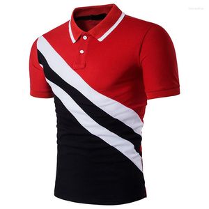 Men's Polos ZOGAA Summer Polo Shirts Men Slim Short-sleeve Contrast Color Male Casual Oblique Striped Buttoned Turn Down Collar Tops