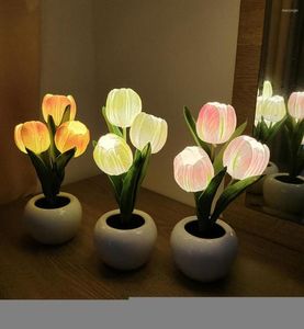 Night Lights LED Tulip Light Simulation Flower Table Lamp Flowerpot Potted Plant Home Decor Decoration Atmosphere4080817
