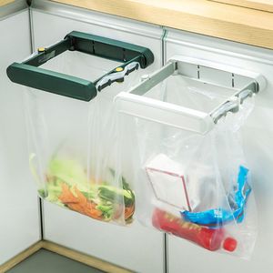 Waste Bins Wall Mounted Garbage Bag Holder Punchfree Foldable Hanging Trash Storage Rack Basin Stand Towel Kitchen Organizer 221208