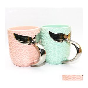 Tazze Coda di sirena Bicchiere in ceramica Tazza creativa Tè Tazza da caffè Colazione Tazze da latte con manico in oro Sier Viaggio Dbc Drop Delivery Hom Dhmgc