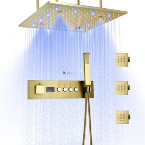 高級シャワーシステム400x400mm LEDデジタルディスプレイサーモスタットレインシャワー蛇口3マッサージジェット