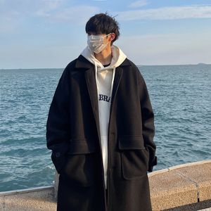 Misto lana da uomo leggibile Autunno Inverno Giacca di lana Uomo Casual Cappotti di lana sciolti Maschile Coreano Solido Cappotto lungo Uomo 221208