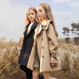 Coat 3-14y Teen Girls Long Trench Coats 2023 Fashion England Style Windbreaker for Children Autumn Jacket 30