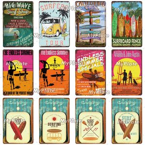 Surf Metal Painting Vintage Plaque Tin Sign Wall Decor For Beach Club Man Cave Metal Plate Big Wave Poster 20cmx30cm Woo