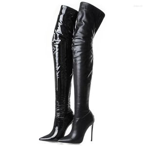 Boots 2022 Black Sexy Over The Knee Women's High Heels Ladies Thigh Spring Leather Shoes