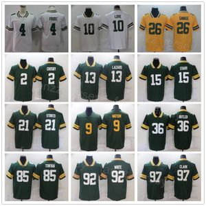 Erkekler 9 Christian Watson Jersey 26 Darnell Savage 10 Love 2 Mason Crosby 8 Amari Rodgers 4 Brett Favre 15 Bart Starr 13 Allen Lazard Green Beyaz Sarı Dikişli