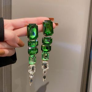 Quadratische grüne Kristall-Ohrringe, Übergröße, lange geometrische Damen-Ohrringe für Frauen, Modeschmuck, Geschenke