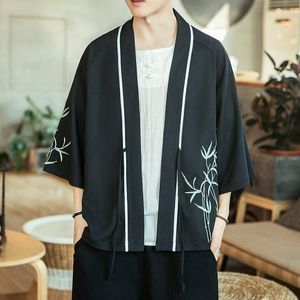 Men's Sleepwear Men Japanese Taoist Robe Cardigan Kimono Bathrobe Summer 3/4 Sleeve Coat Jackets Large Size M-5XL Hanfu Home Clothes