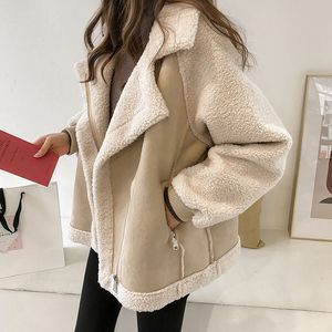 Damen Leder Faux Frauen Winter Pelz Wildleder Jacken Mantel verdicken warme Lammwolle Teddy Mäntel Damen lose übergroße Outwear Tops Frau Jacke 221208