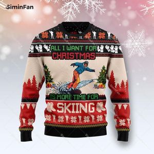 Heren Hoodies Santa Claus Skiën Ugly Christmas Sweater 3D Gedrukte Men Pullover Sweatshirt Lange Mouw Shirts Coat Unisex Outswear Streetwear