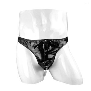 Underpants Men's Panties Sexy Underwear Faux Leather Briefs Safety Chain Patent Comfortable Thongs Sensual Lingerie