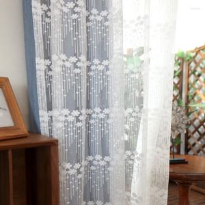 Curtain Korean Embroidered Lace Tulle Warp Knitted White Finished Translucent Customized Partition For Living Dining Room Bedroom