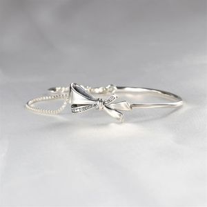 Braccialetti a bowknot in argento sterling intero per Bracciale diamante CZ a dimensioni regolabili di Pandora con scatola originale per donne203l