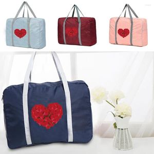 Duffel Bags Organizador de roupas de viagem dobrável de grande capacidade Organizador unissex Bolsa de triagem de mulheres bolsas de impressão de coração rosa