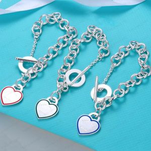 Luxury designer sterling silver heart shaped couple chain shape original fashion classic bracelet necklace set women jewelry gift with box