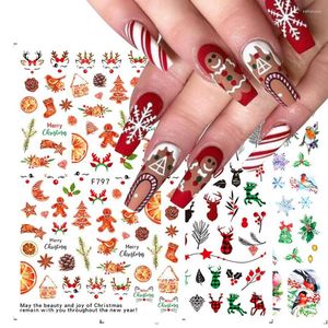 Autocollants ￠ ongles 1pcs 3d Christmas Art Candy Snowman Deer Deer Birds Ann￩e Polish Sclider Decal Decoration Manucure JIF792-801-1