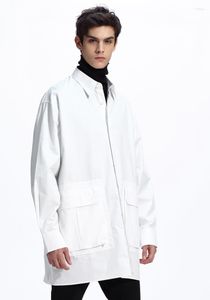 メンズカジュアルシャツS-6XL 2022メンズビッグバンヘアスタイリストストリートショーミディアムとロングルーズスリーブシャツのコートプラスサイズの衣装