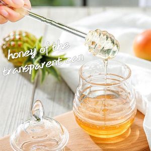Storage Bottles 245ml Transparent Beehive Shaped Honey Jar With Dipper Stick Lid Glass Kitchen Pot Seasoning Juice Bottle Container Gadget