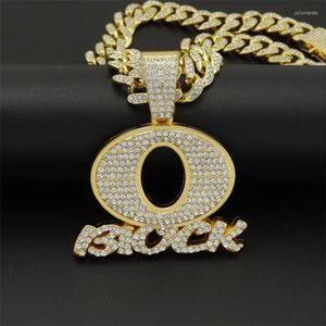 Anhänger Halsketten Hip Hop Iced Out Kristall Buchstabe O Halskette mit 13 mm Breite Bling Cuban Chain Hiphop Icy Schmuck