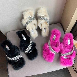 Sandaler 2022 Furry Women Pumps Crystal Shoes Fashion Slides Outdoor Casual Female Slippers Rhinestones Plush Ladies High Heels Sandaler T221209