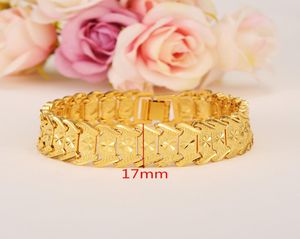 wide 17mm MEN 18K YELLOW GOLD GF REAL ID BRACELET SOLID WATCH CHAIN LINK 20cm Containing about 30 or more of an alloy2310654