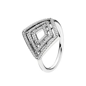 Autentisk Sterling Silver Geometric Lines Ring för Pandora Fashion Jewelry CZ Diamond Wedding Designer Rings for Women Girls With Original Box