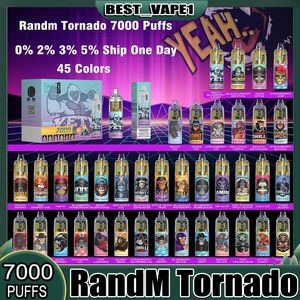 best selling Authentic RandM Tornado 7000 Puffs Disposable E cigarettes Pod Device Powerful Battery 14ml Cartridge Mesh Coil RGB light Glowing Vape Pen Kit 45 Flavors