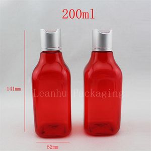 200 ml leerer rot quadratischer Shampoo -Beh￤lter mit Luxuskappe Kosmetische Verpackungslotion Lotion Creme Plastikflasche ￤therische ￖle Creme PET277X