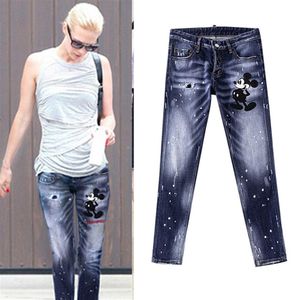 Distressed Jeans Womens Ripped Knee Zipper Hem Fade Wash Effect Denim Pencil Pants Ladies 3429