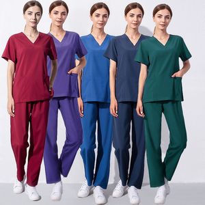 Women's Two Piece Pants Unisex Medical Scrub Suits Set Doctor Nursing Uniform Confinement Center Hospital Beauty salon Oral cavity pet Workwear