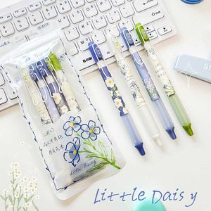 4pcs Little Daisy Gel Pens Set Fresh Flower 0.5mm Ballpoint Quick Dry Black Color Ink for Writing School Office A7244