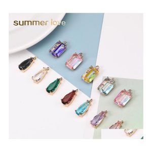 Charms Fashion K9 Crystal Pendant Charm Colorf Water Drop Square Shape Transparent Pendants For Necklace Earring Crafts Diy Jewelry Otomk