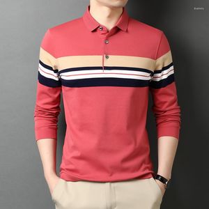 Men's Polos 2022 Fashion Cotton Men Polo Shirt Long Sleeve Autumn And Spring Striped For Man Korean Style Clothing Tops