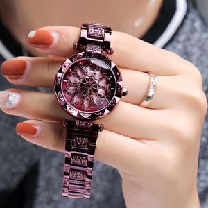 Luxury Ladies Dress Quartz Diamond Alloy Gift Women's Watches Trend of Fashion Personality to Run the Windmill Stainless Stee306m
