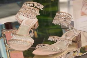 Rene Caovilla Högkvalitativ designer klackar Sandaler Womens Heel Classic Slippers 100 Leather Color Wedding Dress Set Travel Outdoor1350520