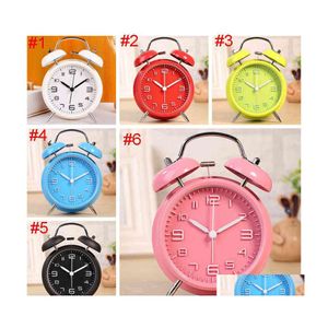 Desk Table Clocks Mini Retro Alarm Clock Electronic Round Number Double Bell Digital Quartz Home Decoration Portable Cute Homefavor Dhmpa