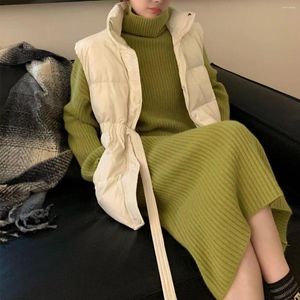 Vestidos casuais Vestido de manga longa de inverno de outono Turtleneck Sweater Green Women Women Over-the-Knited Elegant
