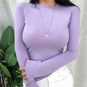 Дизайны весна лето топ сексуальная футболка женщин эластичность корейская женщина женская одежда Стрим футболка Женская повседневная длинная рукава топы T301D