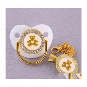 Pacifiers# Bling White Cartoon Bear Baby Pacifier Lollipop Elegant Infant Dummy Chupeta Cocka Shower Gift 210407 Drop Delivery Kids Dhsk3